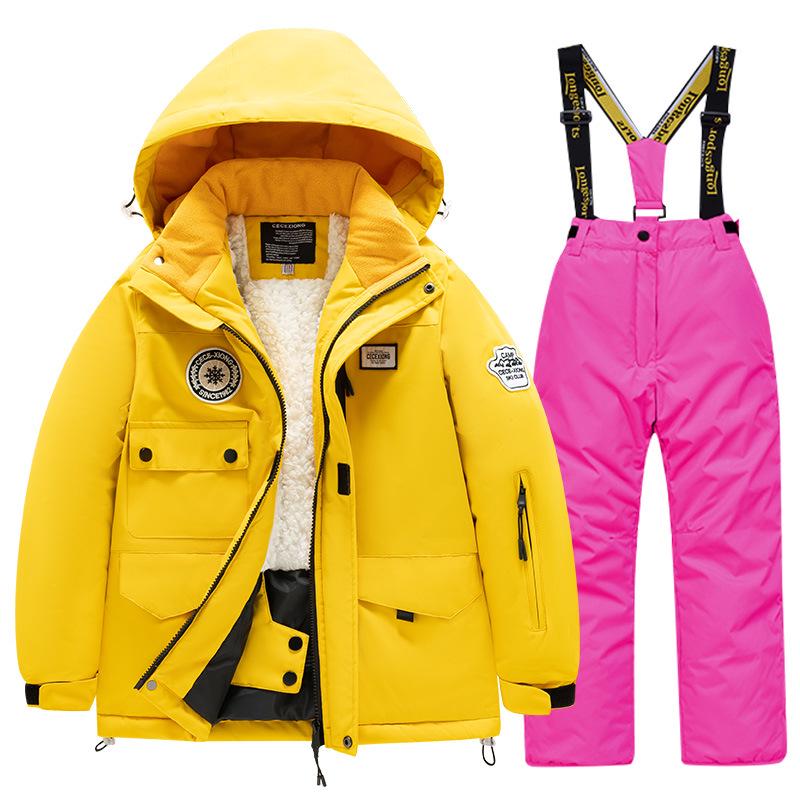 Children's Winter Ski Suit: Fleece-Lined, Waterproof, Windproof, One-Piece Ski Bib Pants for Boys and Girls