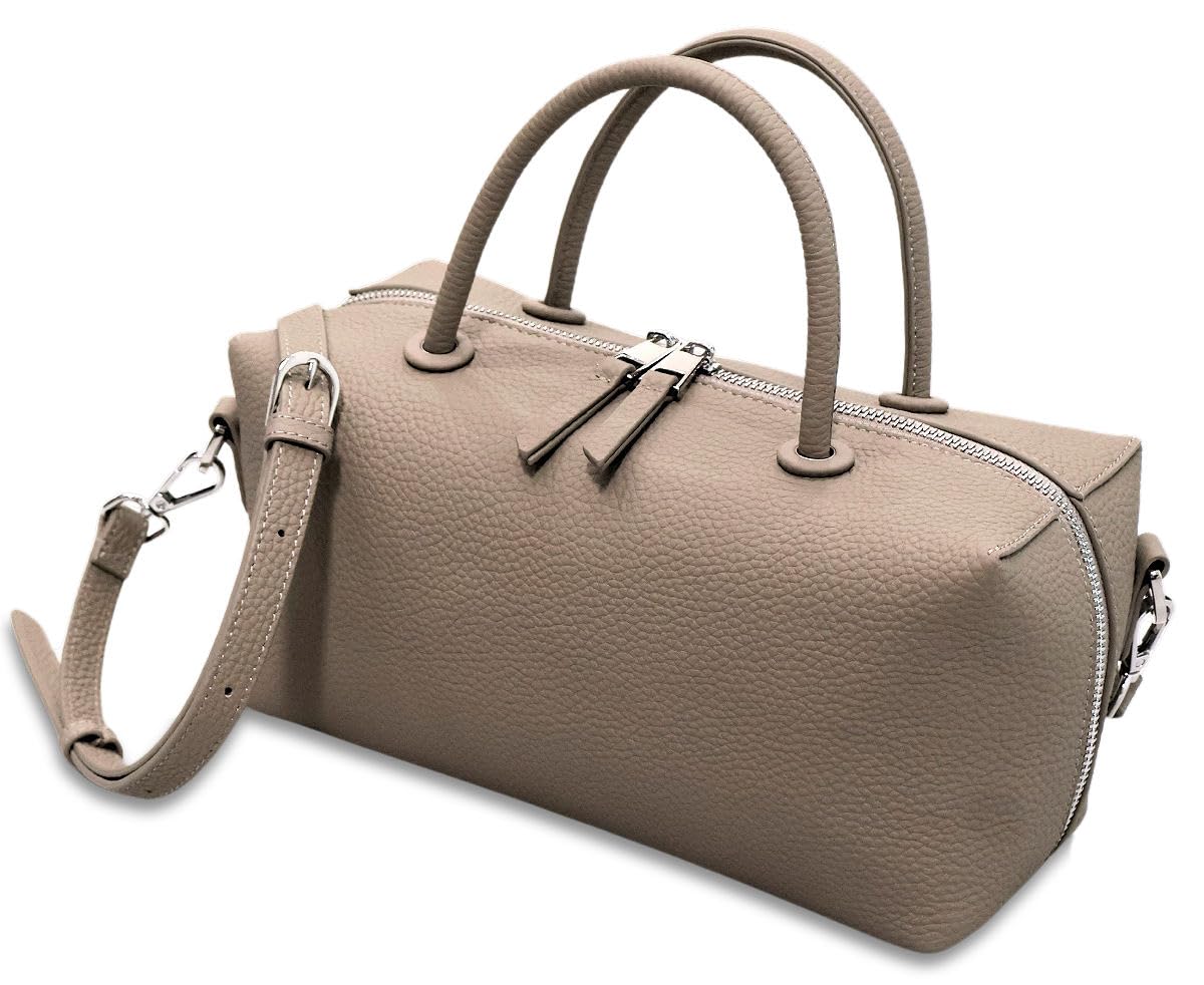 

Grande Grace Genuine Leather Boston BagHorizontal Shoulder Bag for Women, Greige