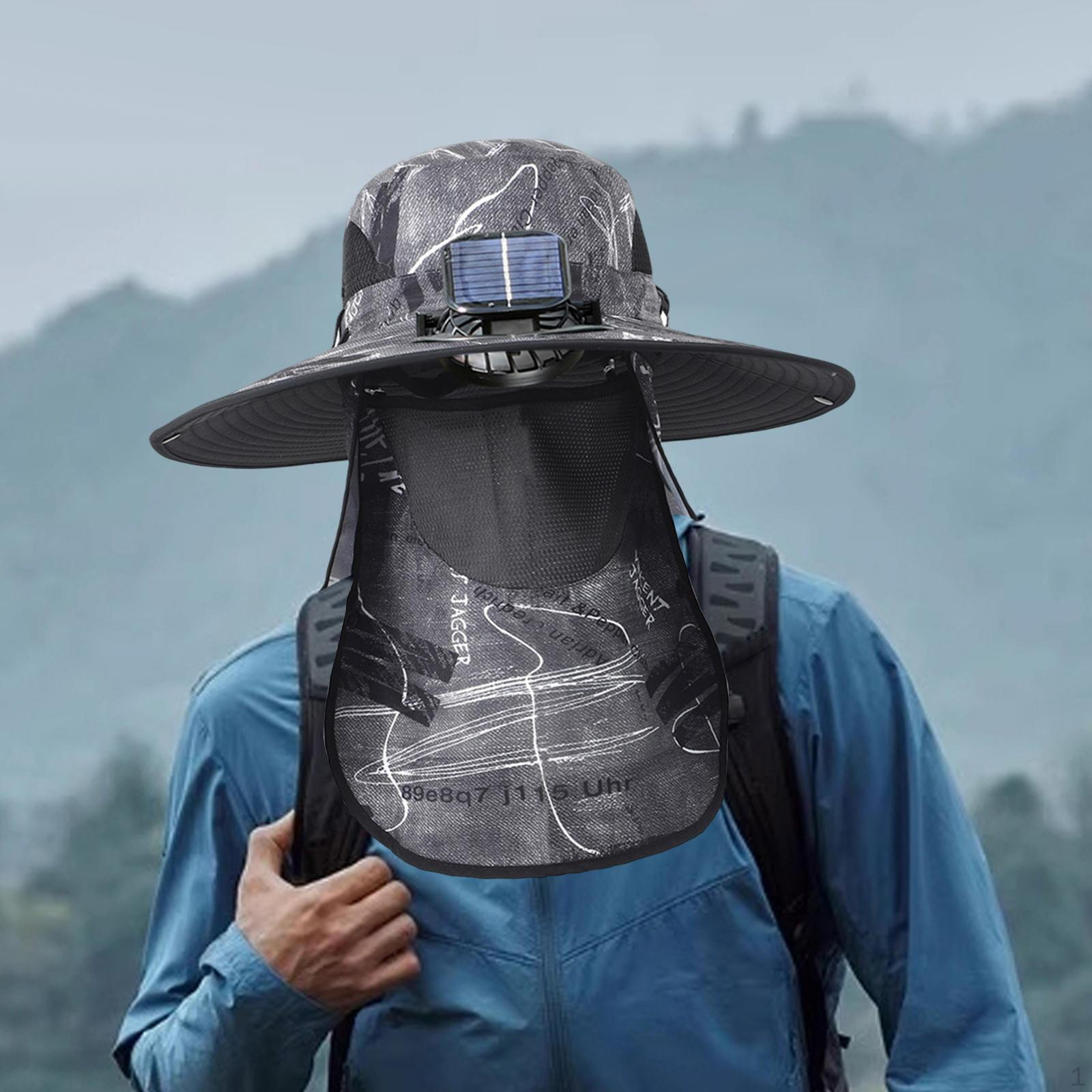 

Outdoor Solar Fan Hat Adjustable Breathable Lightweight Wide Brim Sun Protection Fishing for Gray