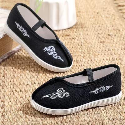 Novos sapatos de pano bordados Hanfu infantis de primavera e outono bordados antiderrapantes de sola macia sapatos casuais