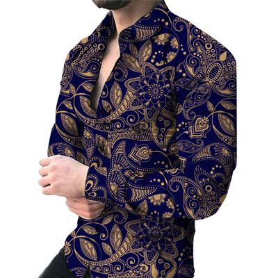 Men's Long Sleeve Flower Print Shirt Trend Dating Fashion Weak Stretch Shirt