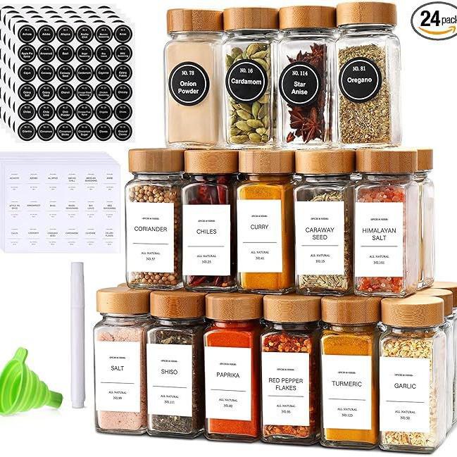 Bamboo & Acacia Lid Glass Seasoning Jar Set with Pepper Sprinkler
