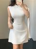 European and American women's clothing fashion Spice Girls new solid color single shoulder sleeveless splicing straps hip wrap short dress women