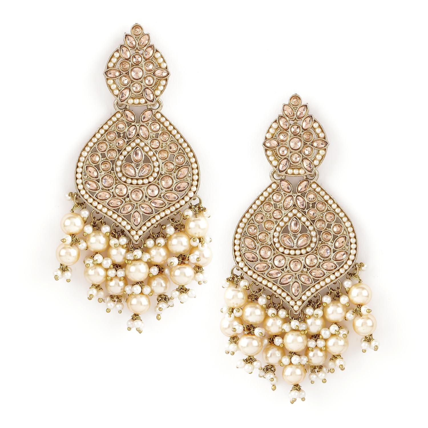 Серьги-люстры с жемчугом, позолоченные, традиционные свадебные и праздничные украшения для женщин и девочек Onesize