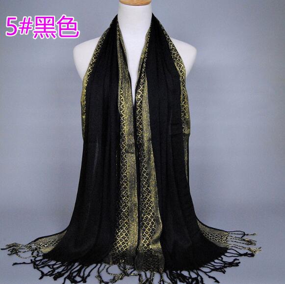 Brand de Lux Eșarfă Musulmană Aurie cu Sclipici Hijaburi Eșarfă de Cap Arabă din Orientul Mijlociu Batic Islamic din bumbac Bandană