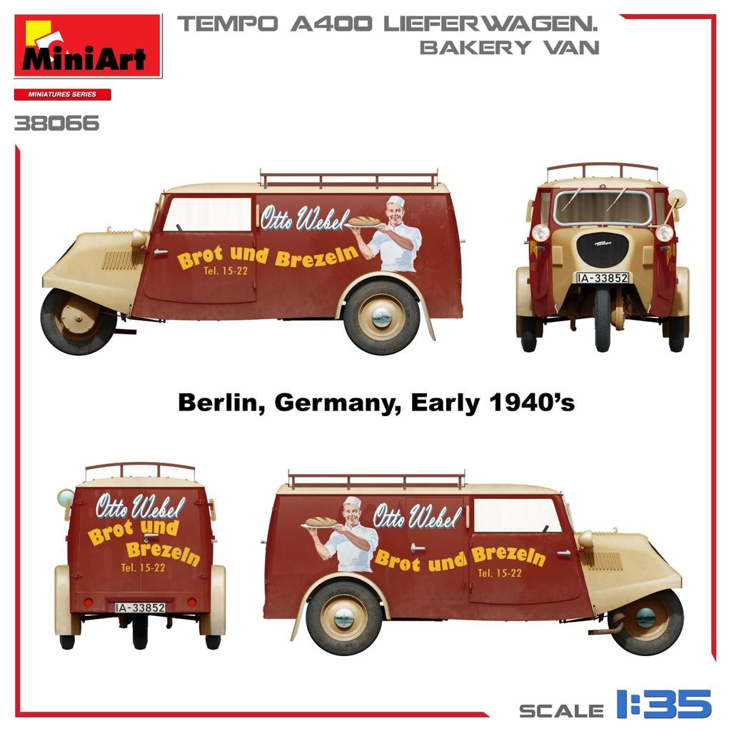 Miniart Scale Tempo A400 Reeferwagen Bakery Van Plastic Model Kit MA38066 1/35