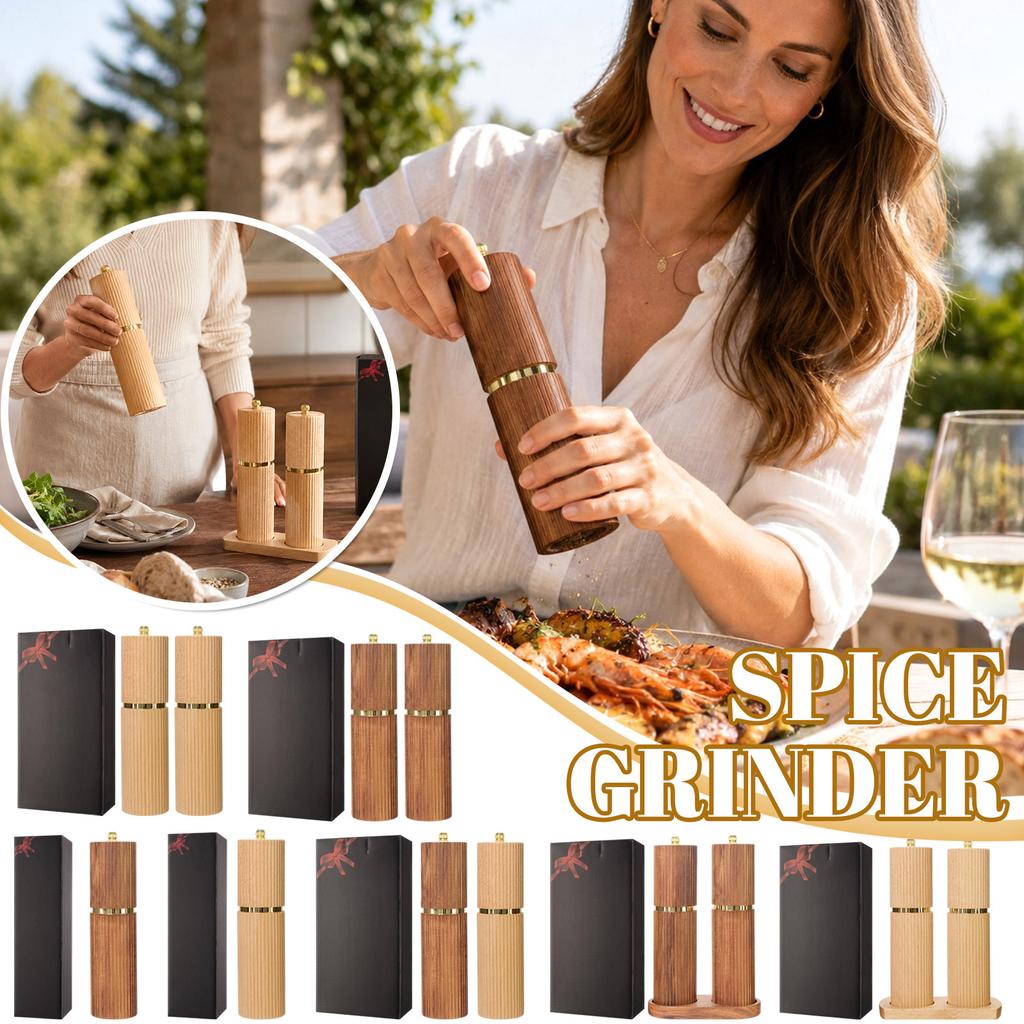 Manual Wooden Pepper Grinder Striped Texture Spice Mill for Sea Salt and Peppercorns with Adjustable Coarseness for Kitchen Restaurant BBQ Use