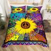 Boho Hippie Psychedelic Flowers Duvet Cover Colorful Peace Sign Bedding for Boys Girls Women Bedroom Decorative Rainbow Tie Dye