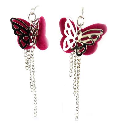 [L7493] - Pink 'Butterflies' Designer Earrings (fabric)