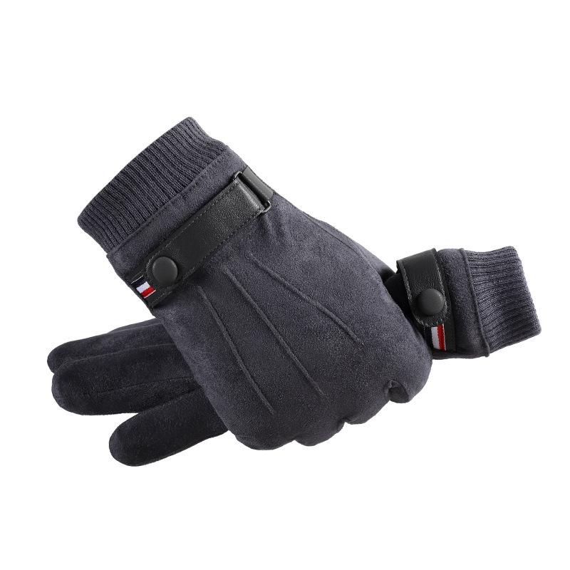 Warm Gloves Men's Suede Gloves Outdoor Riding Driving Sports Fleece Thickened Touch Screen Autumn and Winter Gloves