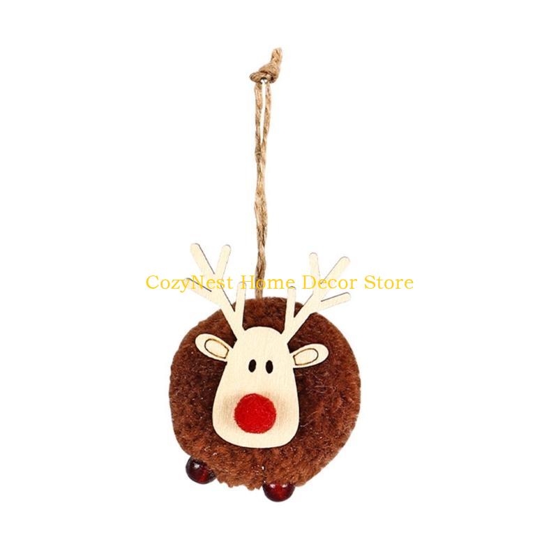 92MF Comfortable Felt Deer Pendant Christmas Decorations Creative Elk Lamb Ball Christmas Tree Hanging Pendant Gift