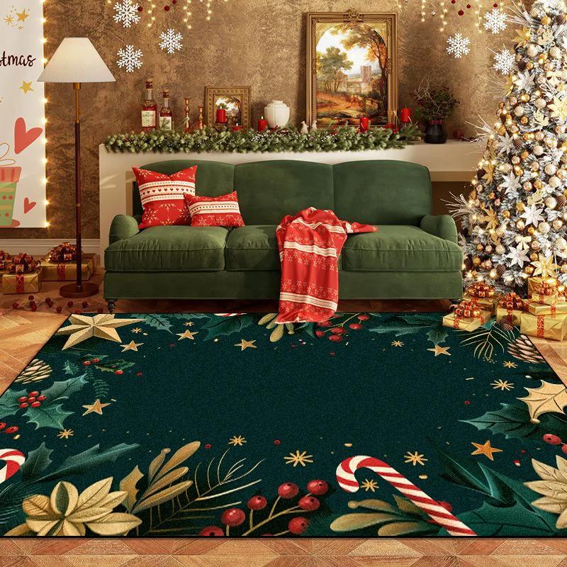 Christmas Style Fluffy Dark Green Room Carpet Living Room Antiskid Home Decoration Rug Big Size Bedroom Parlor Mat for Children