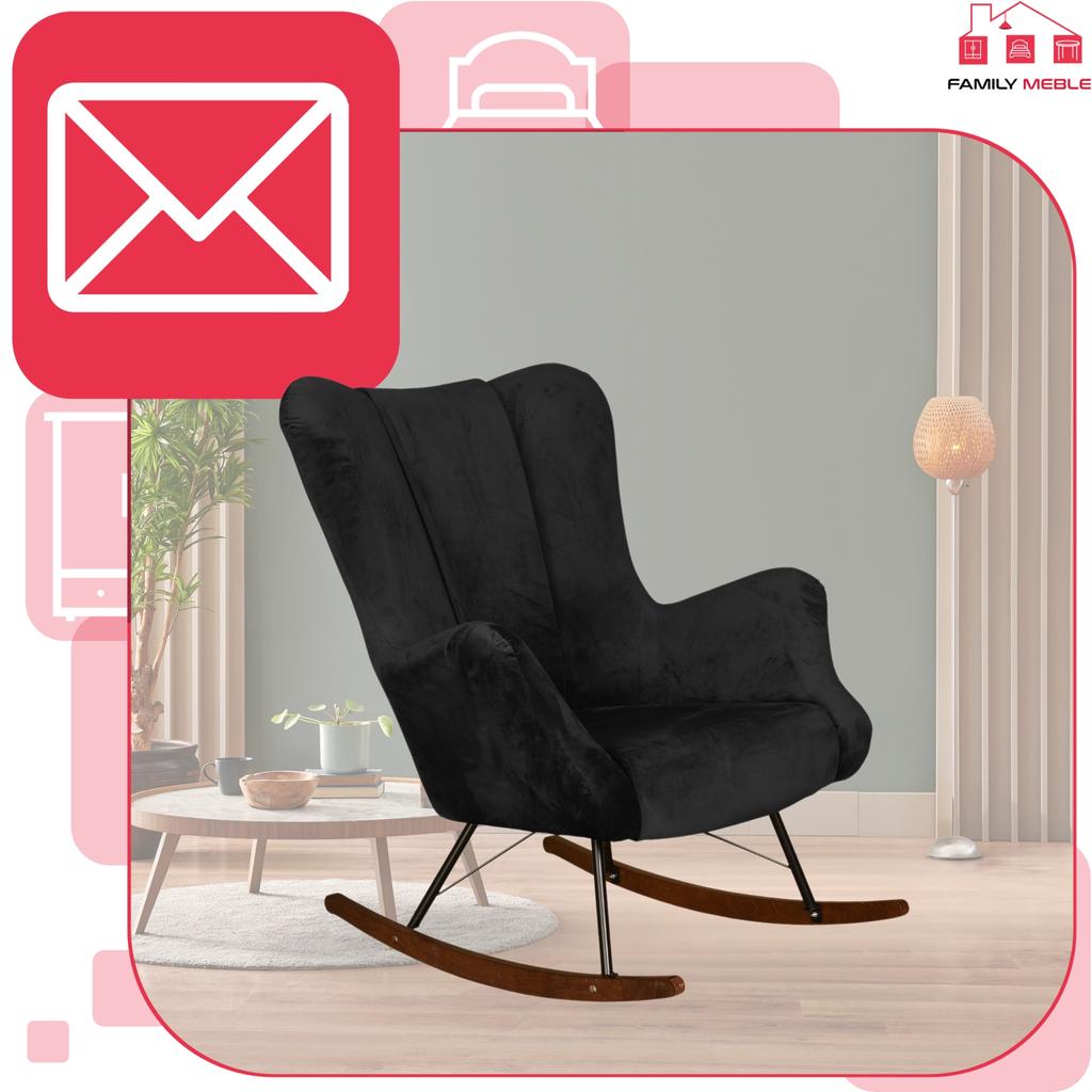 Scandinavian Vika Wing Chair, Rocking, On Runners, Family Meble, Black Velvet