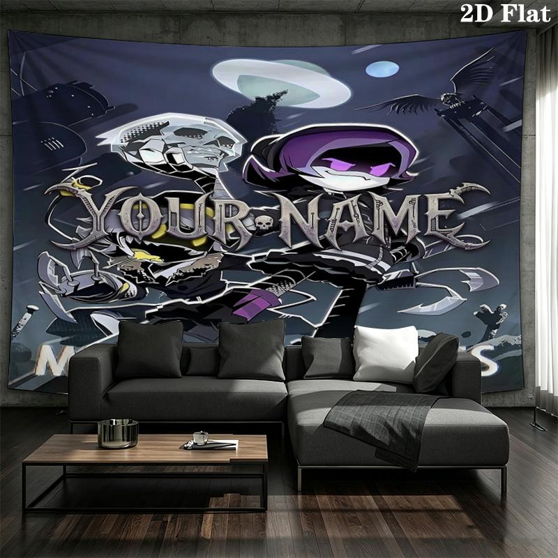 Cyberpunk Hero Custom Name Wall Tapestry Aesthetic Wall Hanging Printed Fabric Blanket Decorative Tapestries For Bedroom Living Room Home Decor