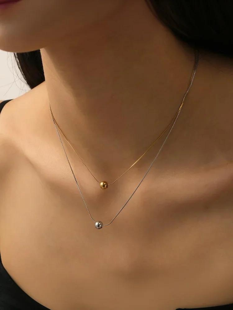 Minimalist Stainless Steel Single Bead Necklace Daily Fashion Accessories Non-Fading For Women