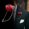 Burgundy Boutonnieres Wedding Accessories Groom Corsage Lapel Pins Ribbon Rose Flower Women Buttonhole Brooch Mariage Prom Decor