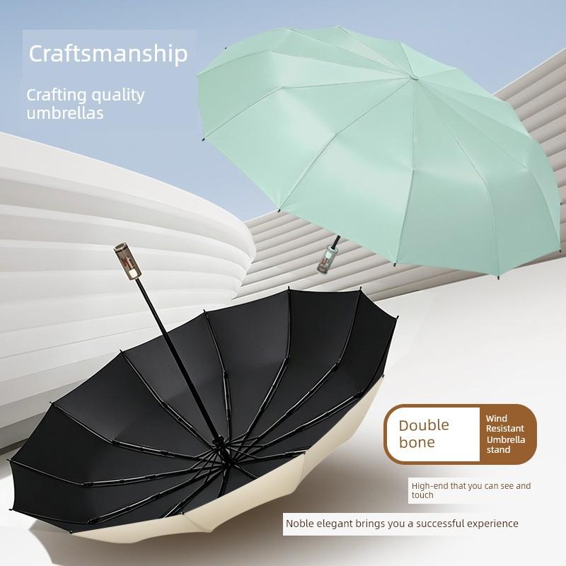 Children's Umbrella for Both Sunny and Rainy Weather, Anti-Rebound, Portable, Reverse Folding, Girls' Black Coating Sunshade, Fully Automatic Folding