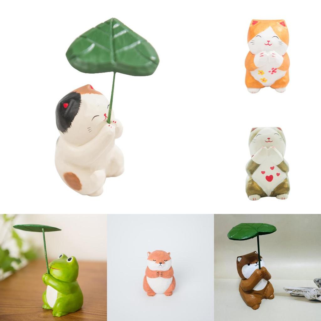 Modern Minimalist Wood Carving Lucky Cat Decorative Figurine For Office Desk And Giftgiving