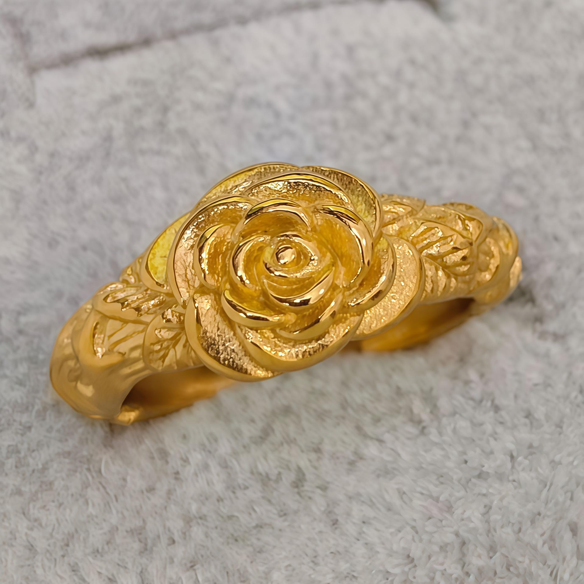 

Vintage Floral Titanium Steel Ring for Women – Punk Stainless Steel Flower Design, Unique Fashion Jewelry 8No. золотой