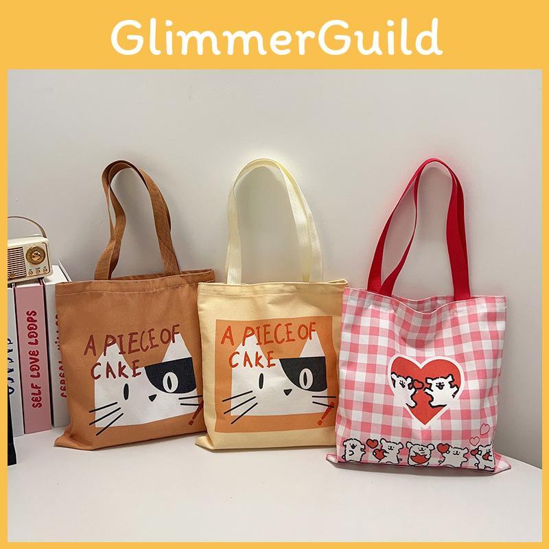 Cute Cat And Maltese Checkered Pattern Student Casual Canvas Bag For Student And Commuter