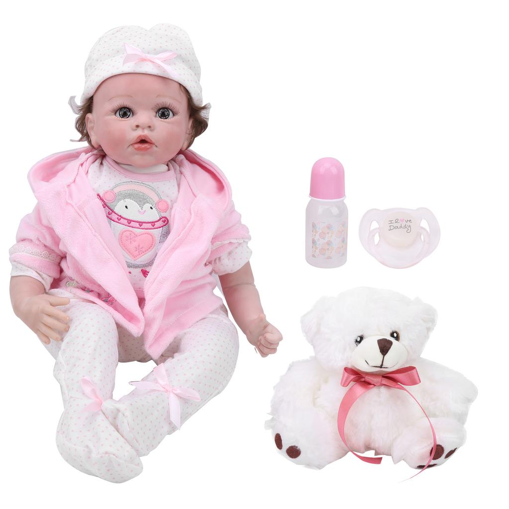 55cm Niedliche Kinder Rollenspiel Rosa Kleidung Puppe Fertige Reborn Babypuppe Lebensecht Geschenk Spielzeug