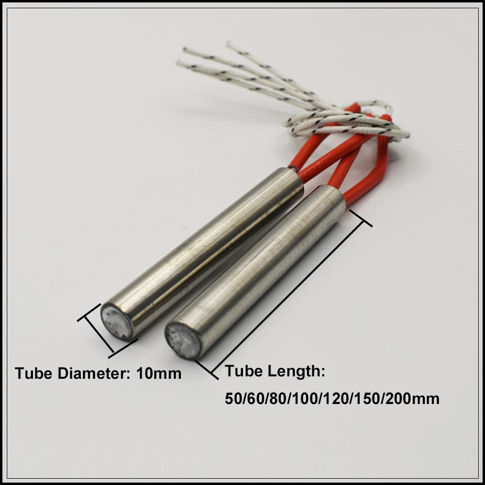 220V 8mm Dia. Stainless Steel Cartridge Heating Resistance Element 50-200mm Tube Length 100-300W Tube Heater for Molding 5pcs