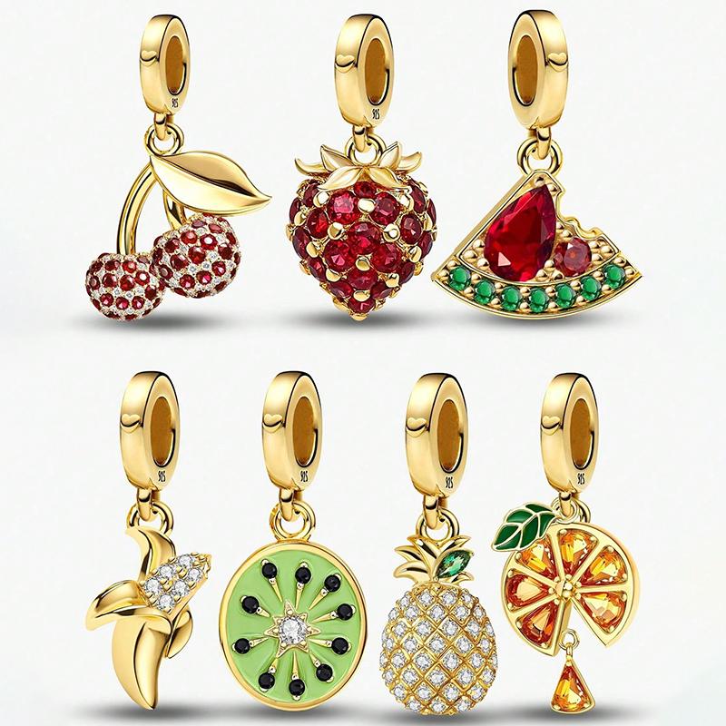 Copper Orange Watermelon Fruit Series Charms Beads Fit Diy Bracelet Necklace Making Gift Of High Quality Jewelry