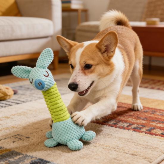 Pet Toy Pineapple Pattern Cartoon Giraffe Shape Bite-Resistant Plush Squeaky Dog Toy with Built-in Sound Long Neck Design Chew Toy