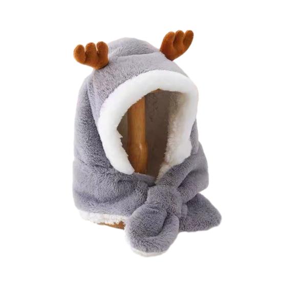 

Baby Hat Winter Warm Thickened Plush Antler Design Windproof Temperature-Locking Soft Baby Outdoor Cap with Scarf Design
