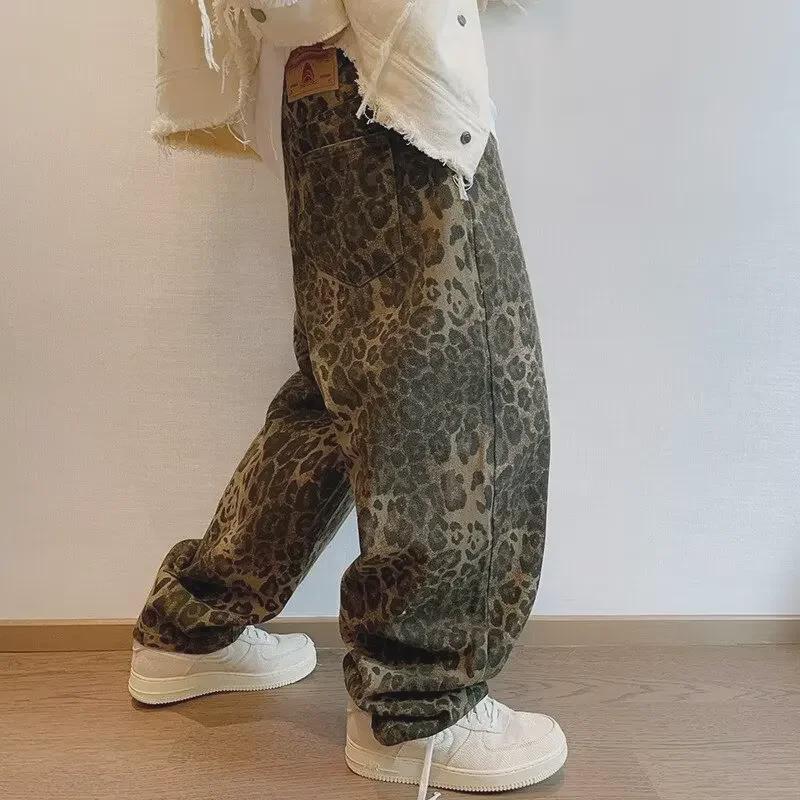 Podzimní Retro Těžce Prané Leopardí Pracovní Džíny pro Muže