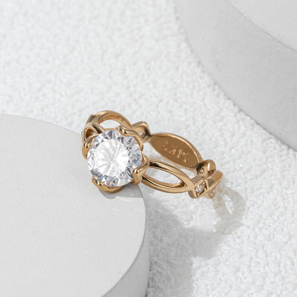 Korea Neue Mode Großhandel Einfach Exquisit Echt 14K Gold Plated Blume Zirkon Ring Elegant Damen Hochzeitsgeschenk