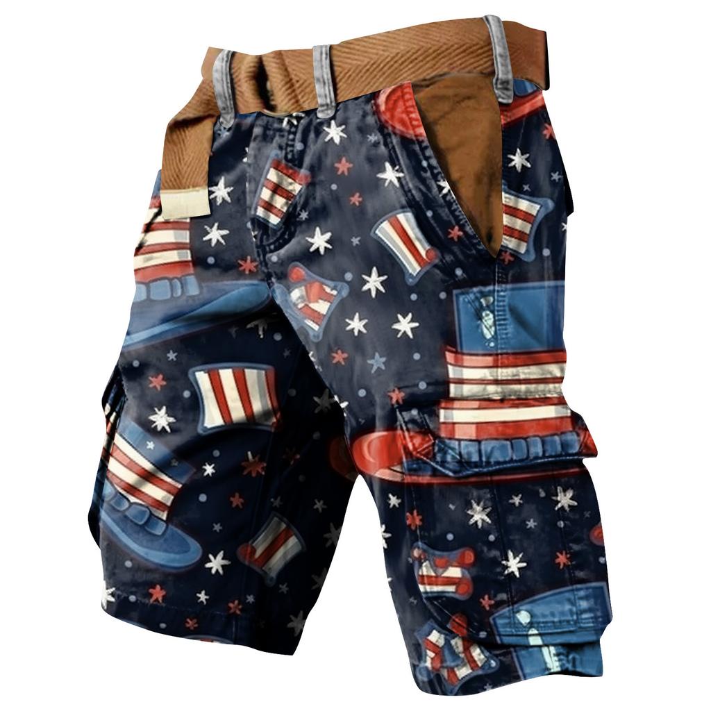 Men's Independence Day Printed Multi Pocket Workwear Shorts