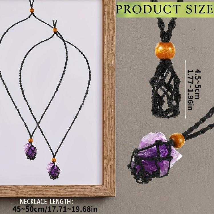 Pack of 10 Braided Stone Holder Necklace Adjustable Length Choker Crystals and Stones Net Pocket Neckchain Accessory