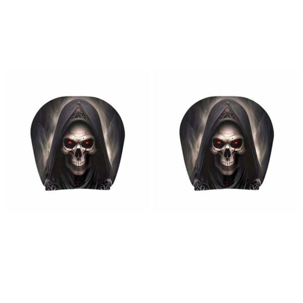 1pair Universal Fit Skull Headrest Cover Vivid Flat Print Gothic Seat Protector Daily Commute
