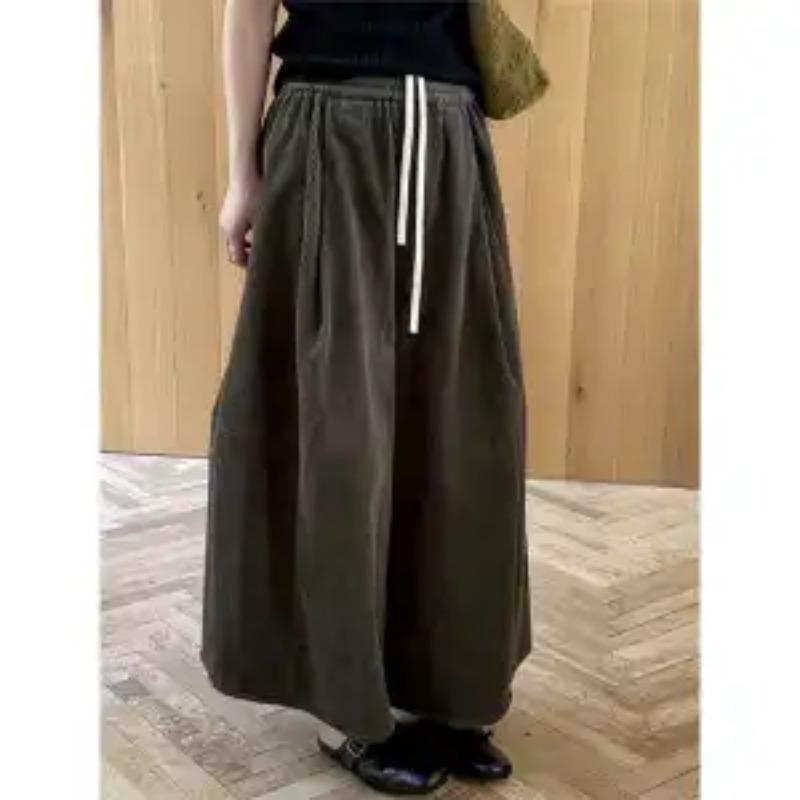 Autumn Winter Velvet Wide-leg Drawstring Elastic Waist Nine-point Pants for Women Loose and Versatile Korean Style
