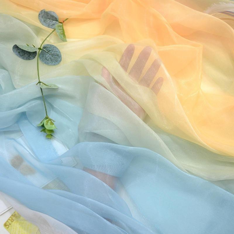 3/5/10m Multicolor Gradient Silk-Crepe Chiffon Fabric for Handmade DIY Sewing Hanfu Apparel Making Wedding Decoration