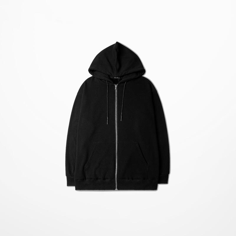 Men's Hong Kong Style Hooded Cardigan Sweatshirt - Autumn/Winter Casual BF Fashion, Solid Color, Loose Fit, Plus Velvet.