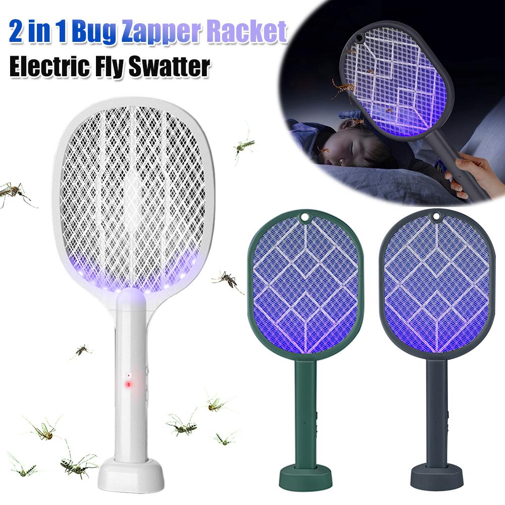 2 in 1 Electric Fly Swatter Rechargeable Mosquito Swatter Fly Killer and Mosquito Trap Lamp for Indoor and Outdoor Pest Control