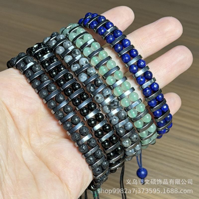 Turquoise Hematite Double Layer Bracelet – Adjustable Braided Jewelry, Protection Strength Gift for Men & Women