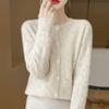 Women Solid Color Round Neck Hollow Out Knitted Cardigan Loose Long Sleeve Fashion Sweater Outerwear