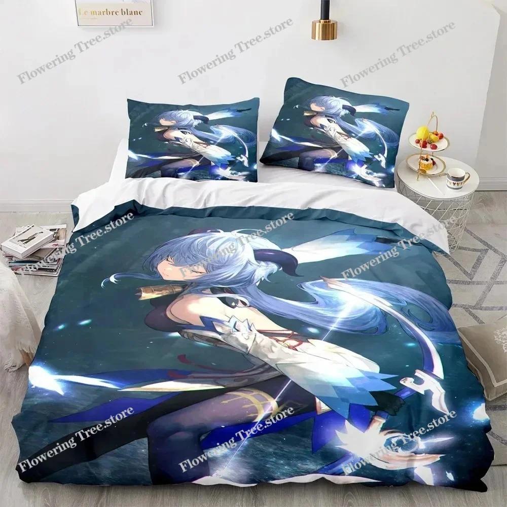 Gaming Genshin Impact Eula Bedding Set Anime 3D Boys Teens Duvet Cover Set Soft Bed Linen Queen King Single Size Bedroom Decor