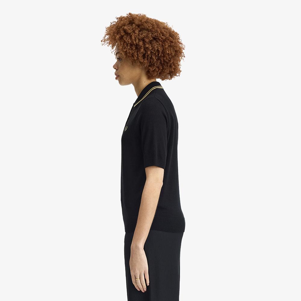 Fred Perry [Womens] Tipped Knit Shirt - Black/Champagne Afpf2612125-90A
