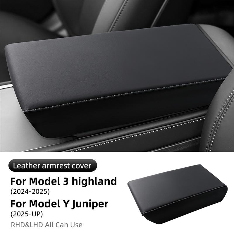 Leather Armrest Box Protective ABS Cover For Tesla Model 3 Model Y 2017- Highland 2024 Juniper 2025 Arm Rest Lid Accessories