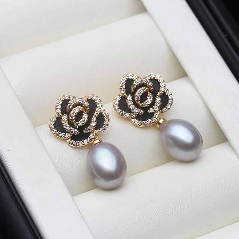 Wedding Freshwater Pearl Drop Earrings Women,Luxury 925 Silver Natural Pearl Earrings Wife Girls Birthday Gift White Black