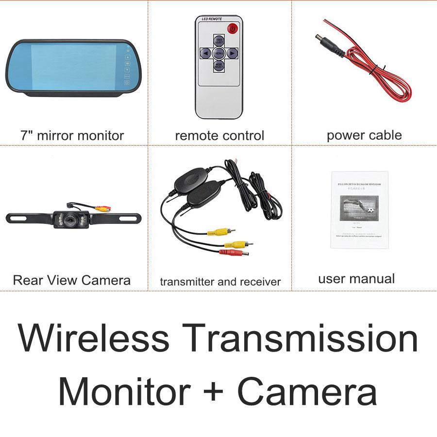 DIYKIT Wireless 7inch Rear View Mirror Car Monitor Parking System IR Night Vision Rear View Car Camera