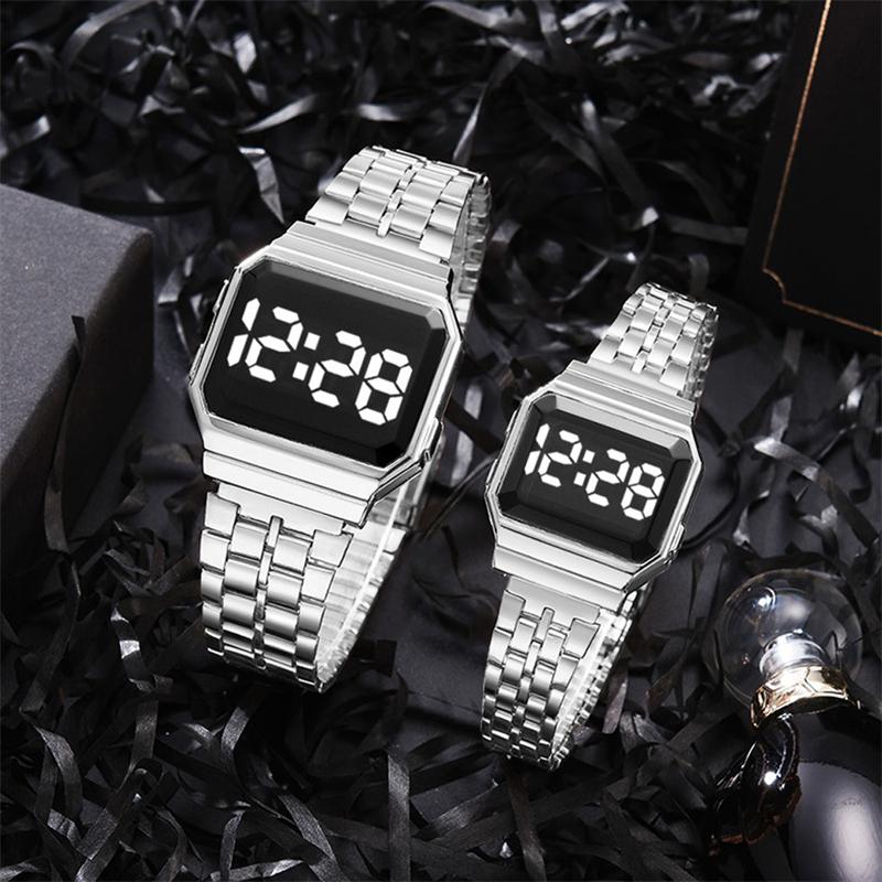 Lässige Business-Armbanduhr für Herren und Damen, modisch, quadratisch,  elektronische Uhr, Stahlband, LED, digitale Chronographenuhr