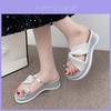 Chic French Style Thick Bottom Platform Slide Sandals For Women In Black Silver Beige