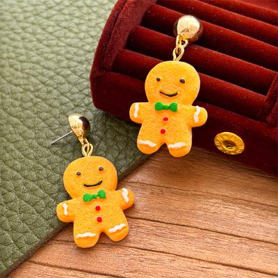 Cute Christmas Gingerbread Man Resin Earrings for Women Turmeric Biscuits House Xmas Tree Earrings Girls New Year Jewelry Gift