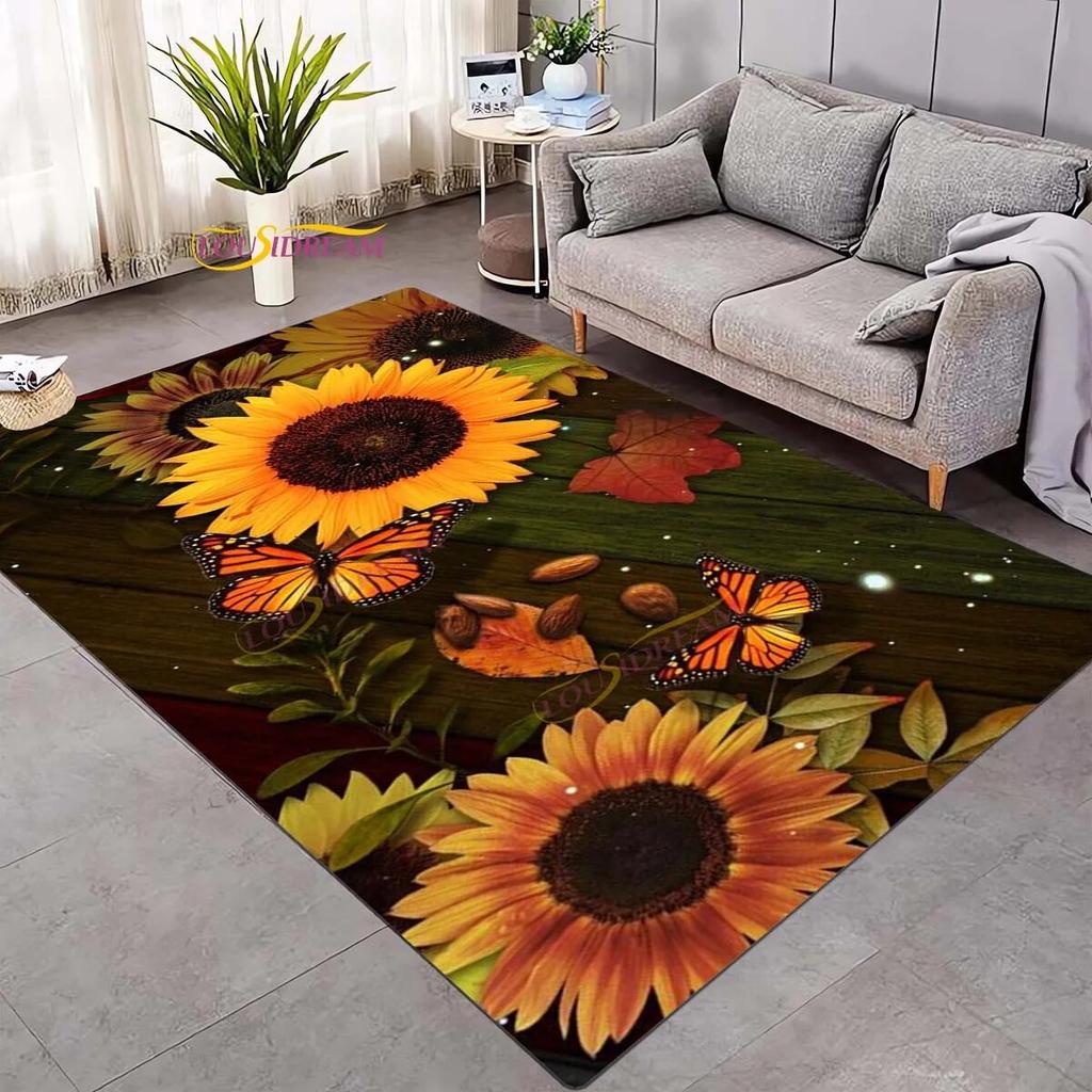 Koberec 3D Daisy Flowers Butterflies Velkoplošné koberce Barevný Butterfly Sunflower Koberec do obývacího pokoje Ložnice Herna Domácí dekorace