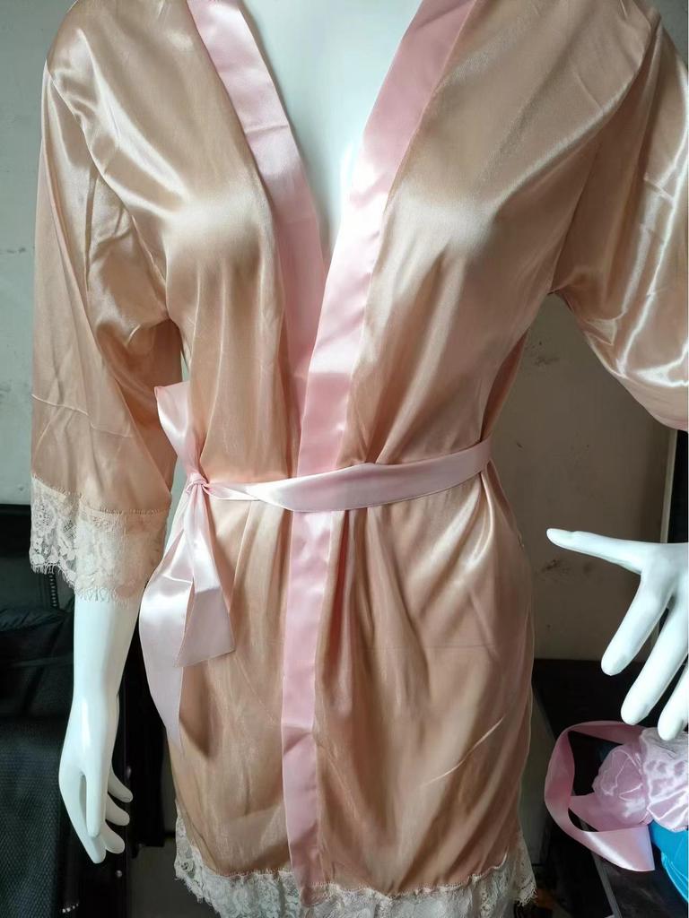 Plus Size Ice Silk Erotic Lingerie & Bathrobe Set